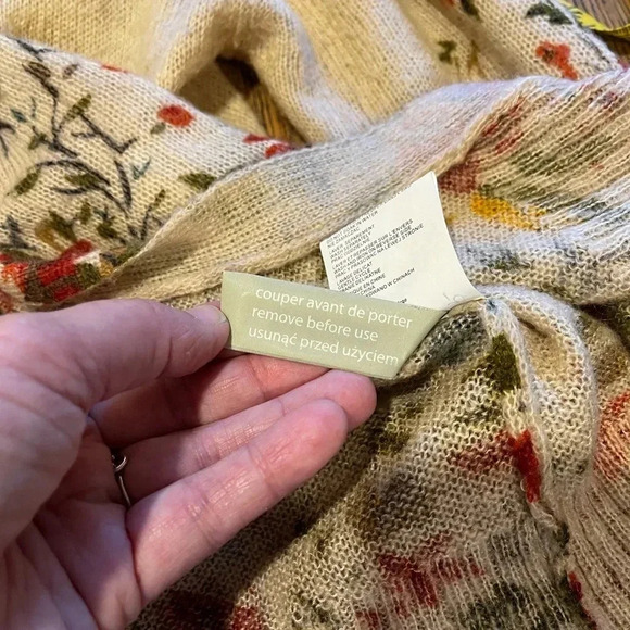 #101 JACQUELINE RIU Tan & flowers pattern cardigan blend wool & mohair size XL - Picture 3 of 11